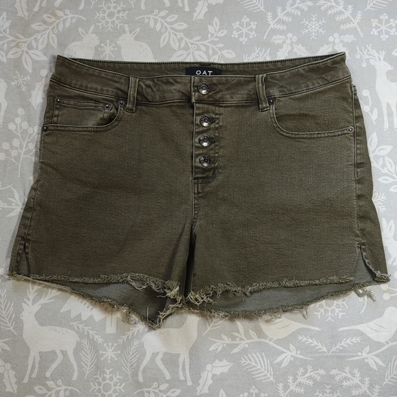 Oat New York Pants - OAT NEW YORK Short Shorts Mid Rise Button-Fly 5 Pocket Cut Offs Green SIZE 30